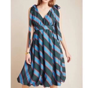 Tracy Reese Blue and Black V-Neck Midi Sundress
